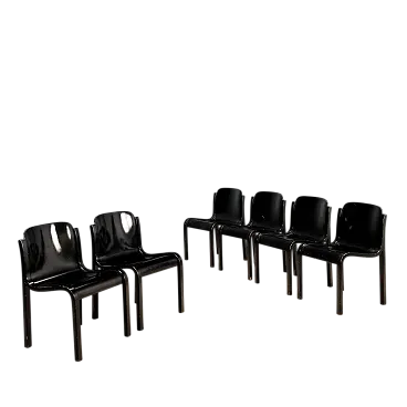 6 lacquered wooden chairs, 20th century