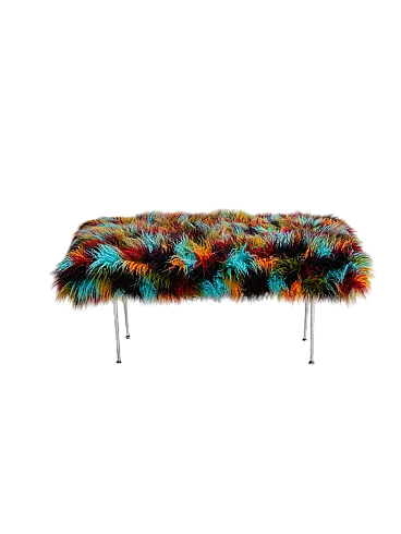 Panca con gambe in metallo e rivestimento in pelliccia, anni '90