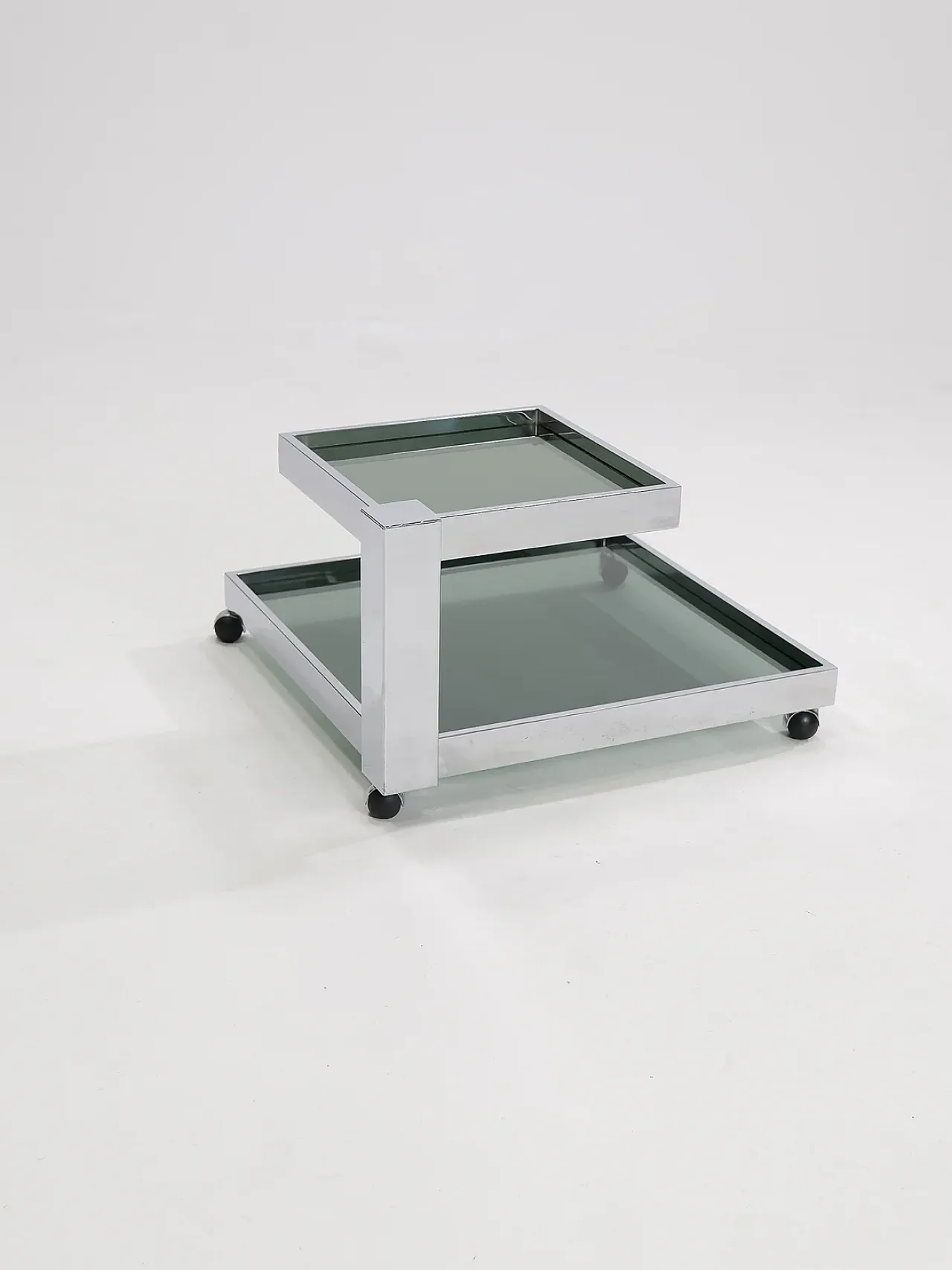 Carrello bar in cromo e vetro fumé, anni '70 1