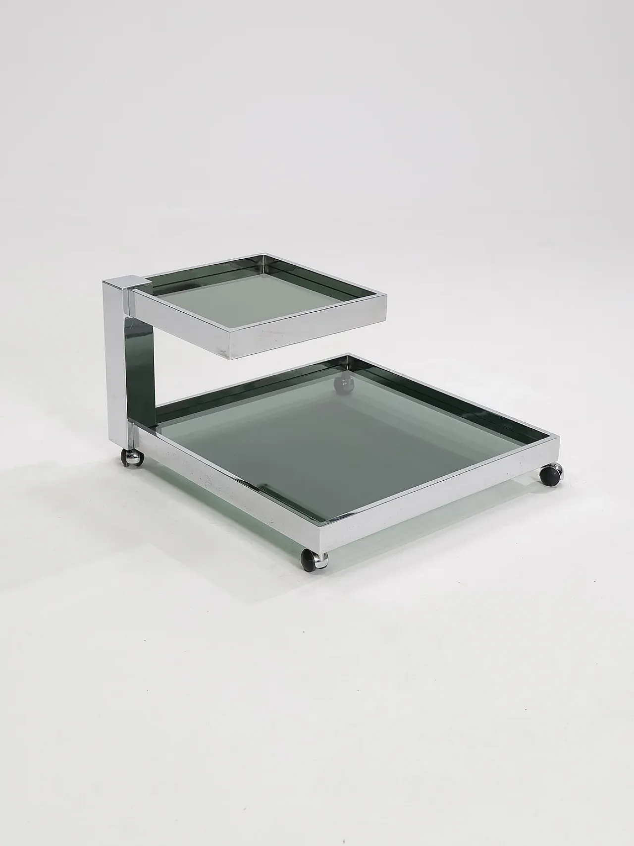 Carrello bar in cromo e vetro fumé, anni '70 7