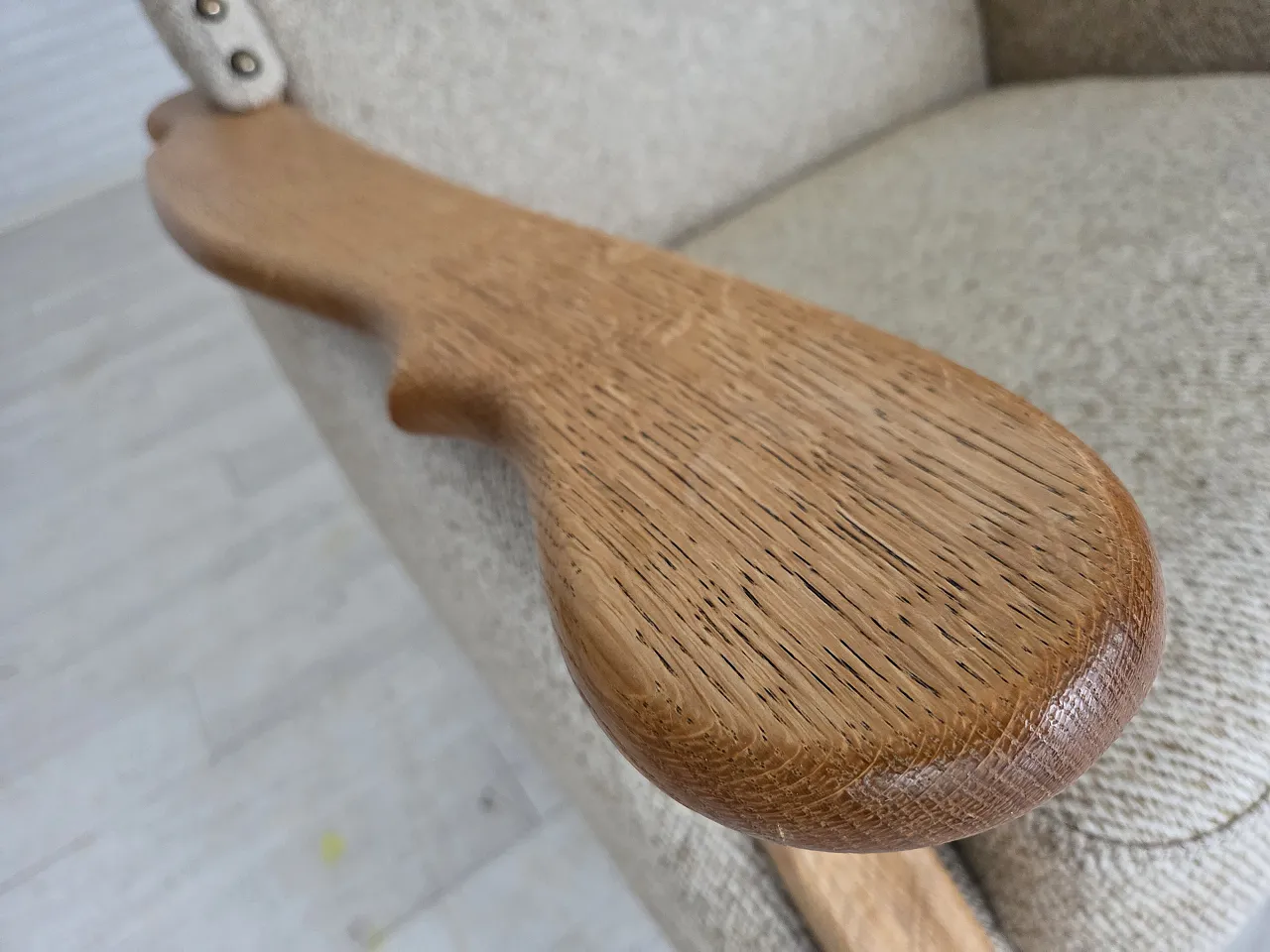 Poltrona danese in lana e legno massello di rovere, anni '70 7