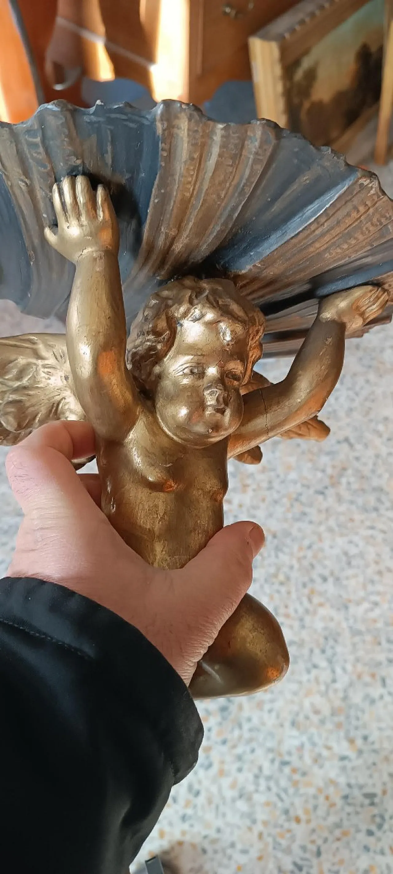 Mensola a forma di angelo in legno dorato, '800 8