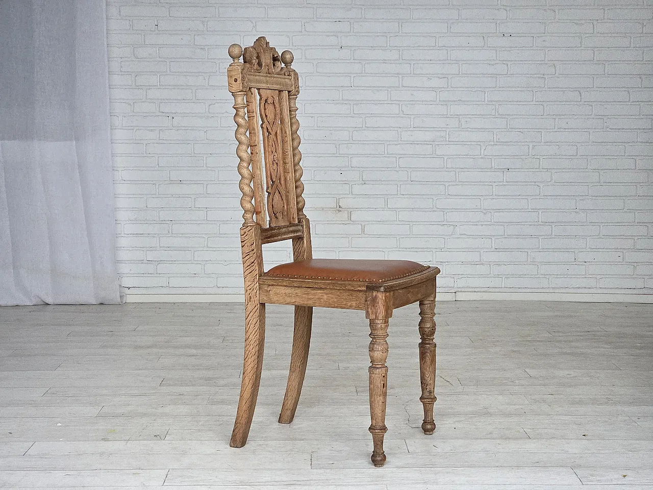 4 sedie da pranzo danesi, legno di quercia in pelle, anni '30 2