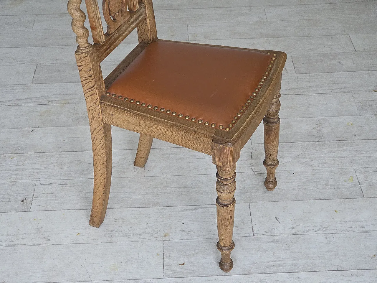 4 sedie da pranzo danesi, legno di quercia in pelle, anni '30 3