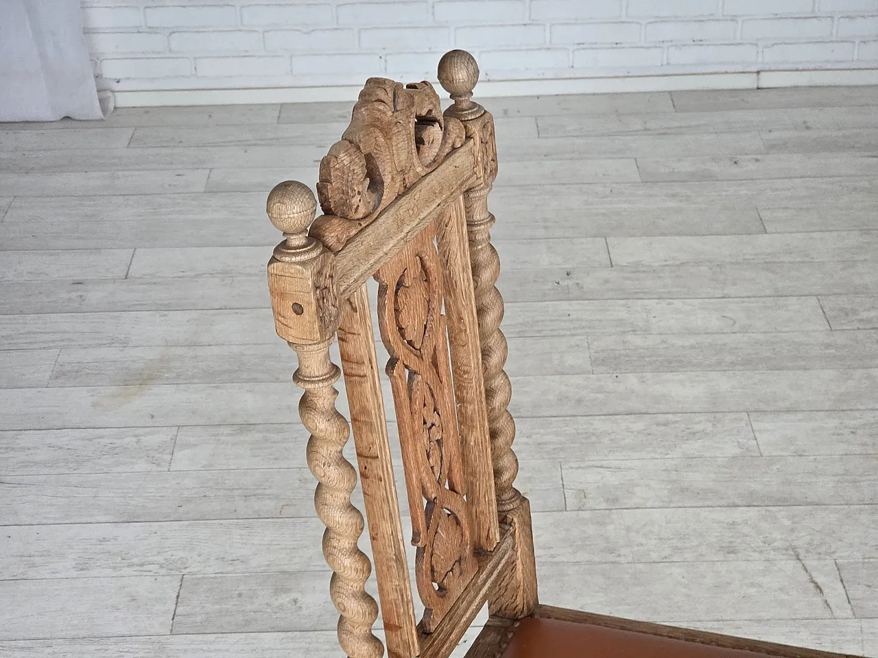 4 sedie da pranzo danesi, legno di quercia in pelle, anni '30 4