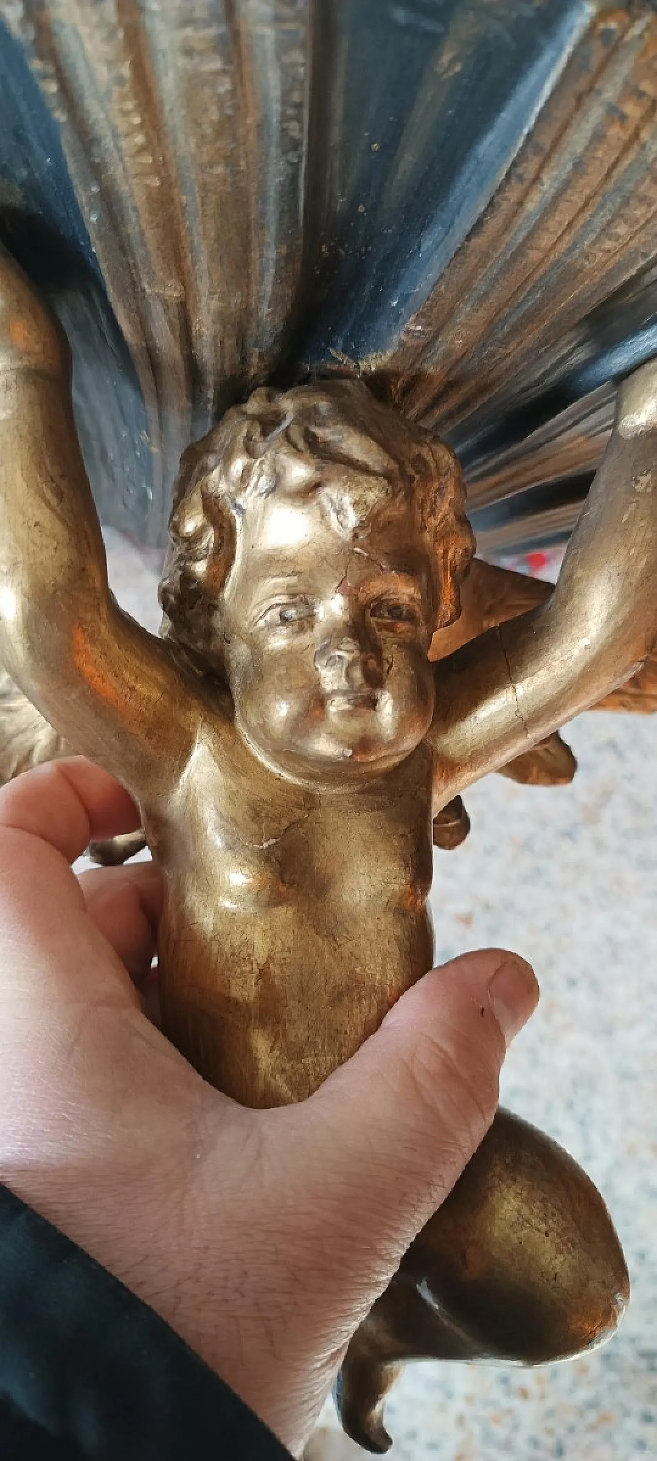 Mensola a forma di angelo in legno dorato, '800 11