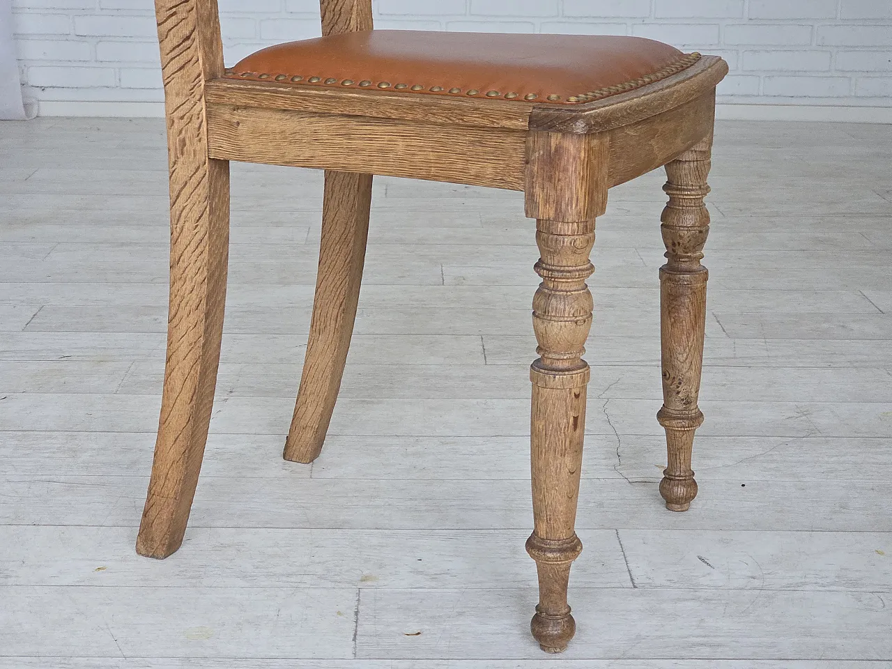 4 sedie da pranzo danesi, legno di quercia in pelle, anni '30 5