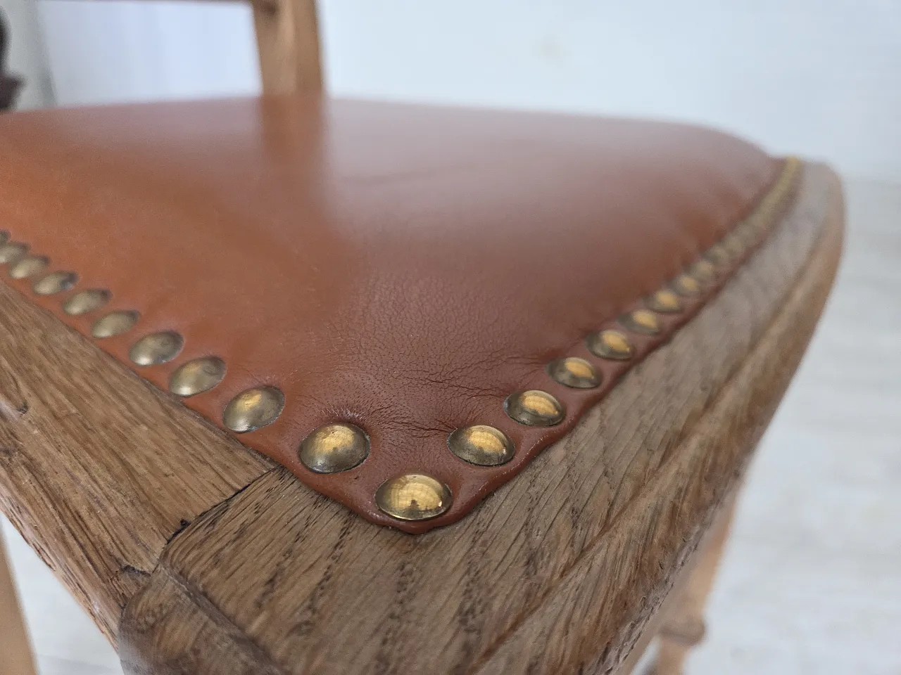 4 sedie da pranzo danesi, legno di quercia in pelle, anni '30 7