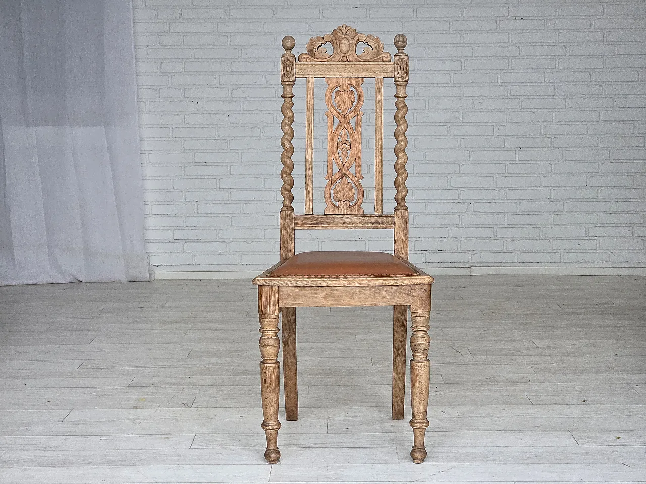 4 sedie da pranzo danesi, legno di quercia in pelle, anni '30 9