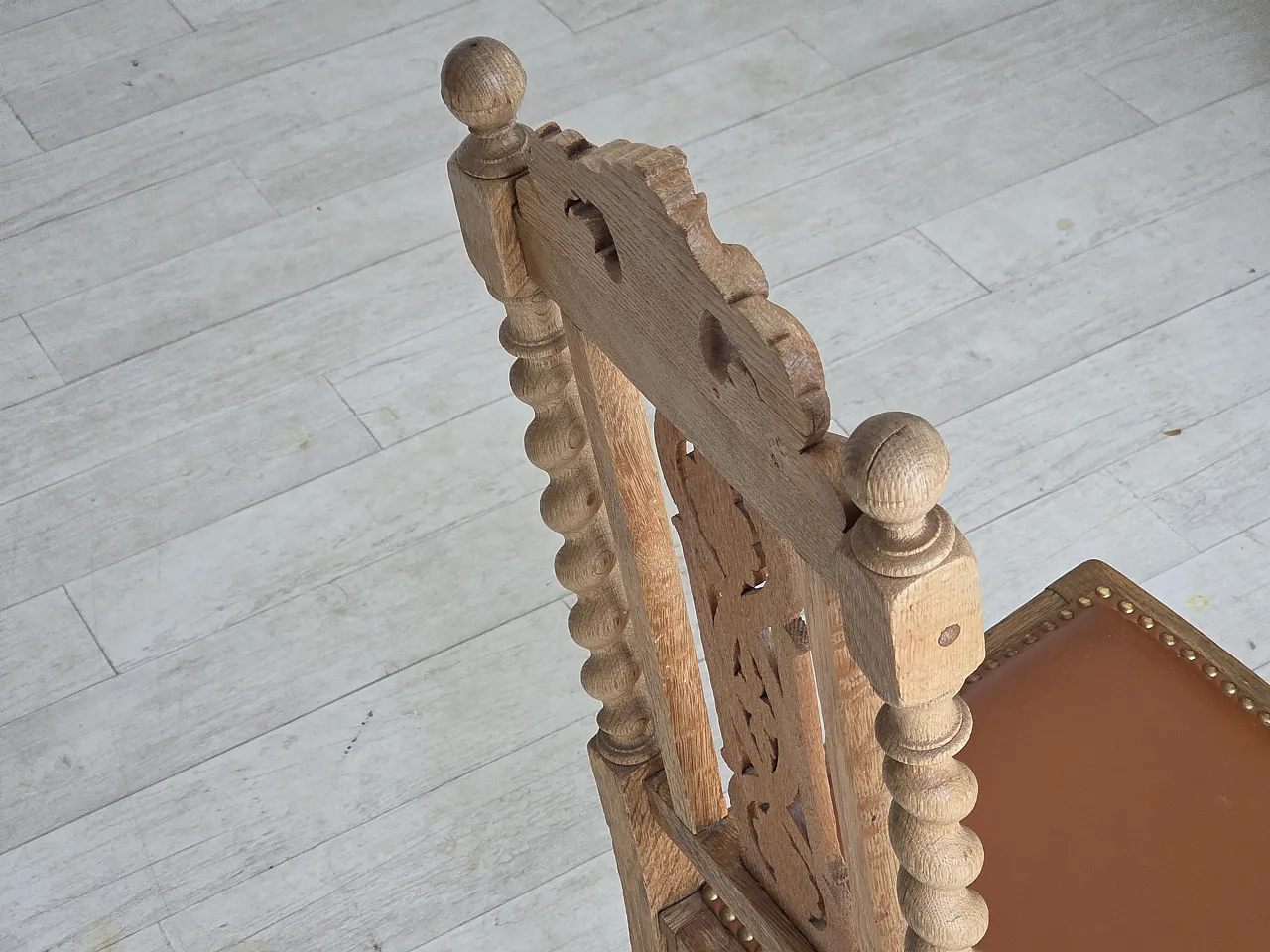 4 sedie da pranzo danesi, legno di quercia in pelle, anni '30 14