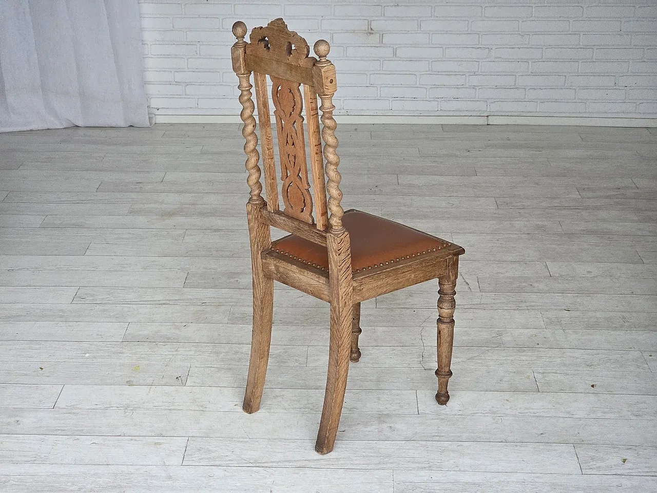 4 sedie da pranzo danesi, legno di quercia in pelle, anni '30 15