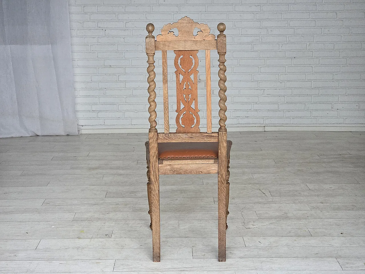 4 sedie da pranzo danesi, legno di quercia in pelle, anni '30 16