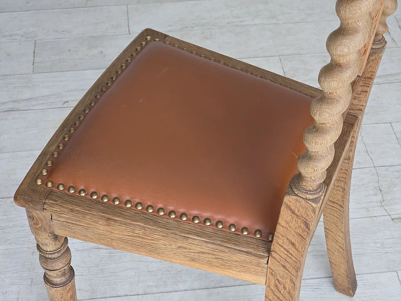 4 sedie da pranzo danesi, legno di quercia in pelle, anni '30 17