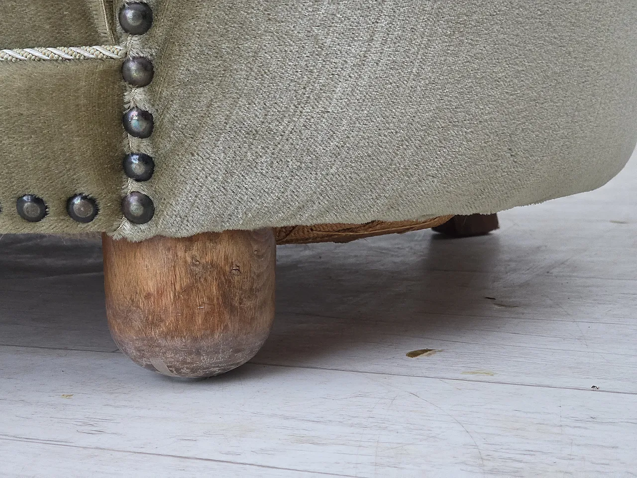 Divano danese "Banana" a 2 posti in velluto, quercia, anni '70 5