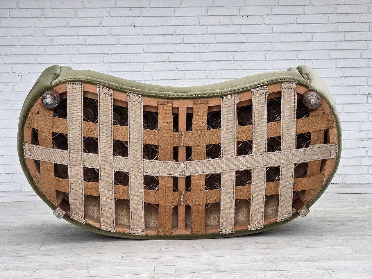 Divano danese "Banana" a 2 posti in velluto, quercia, anni '70 19