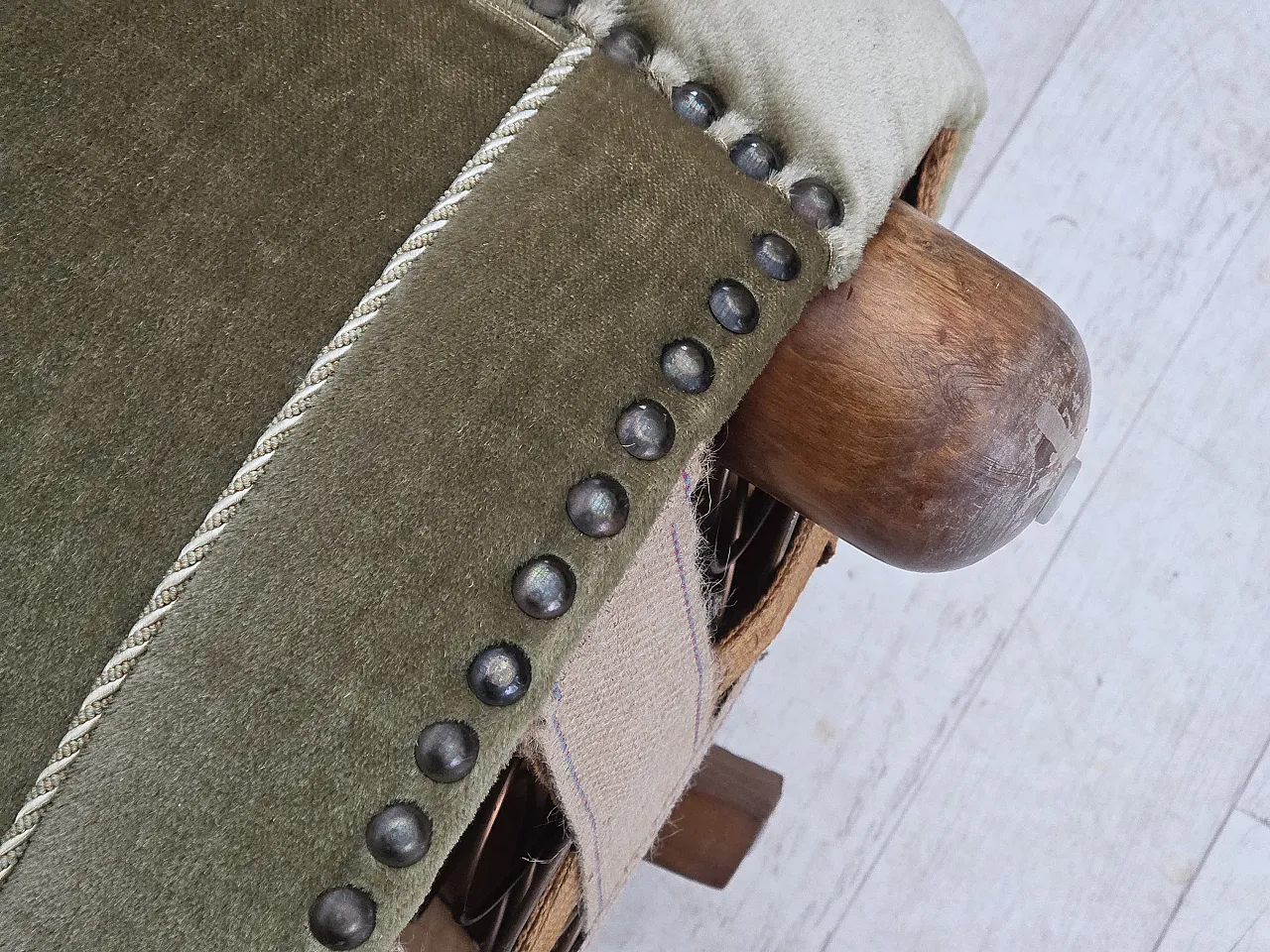 Divano danese "Banana" a 2 posti in velluto, quercia, anni '70 20