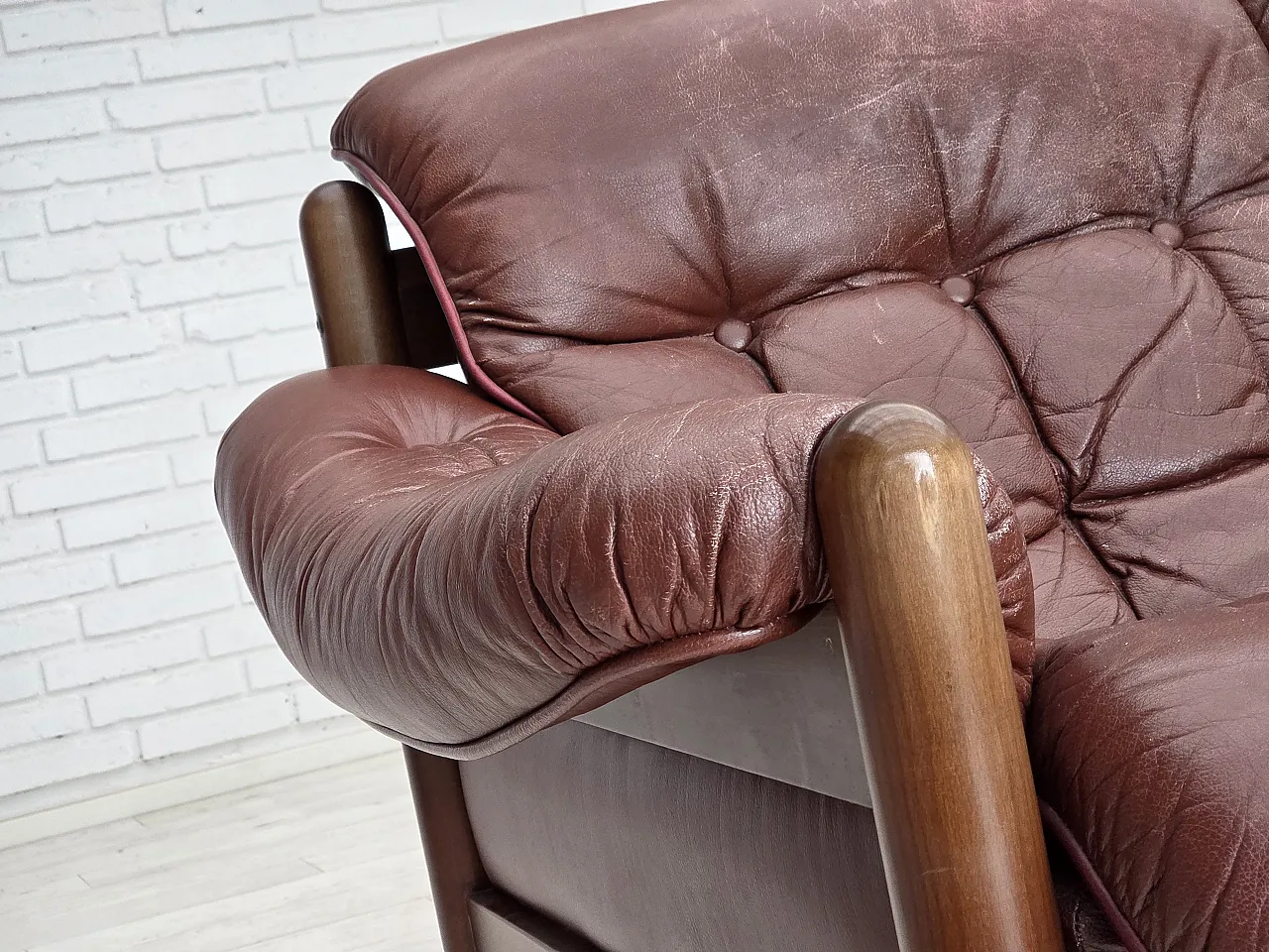 Divano svedese a 2 posti, pelle marrone con patina, anni '70 5