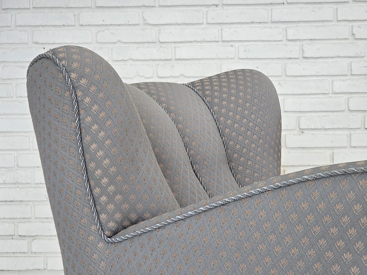 Danish armchair, fabric, carved oak wood, 1950s 3