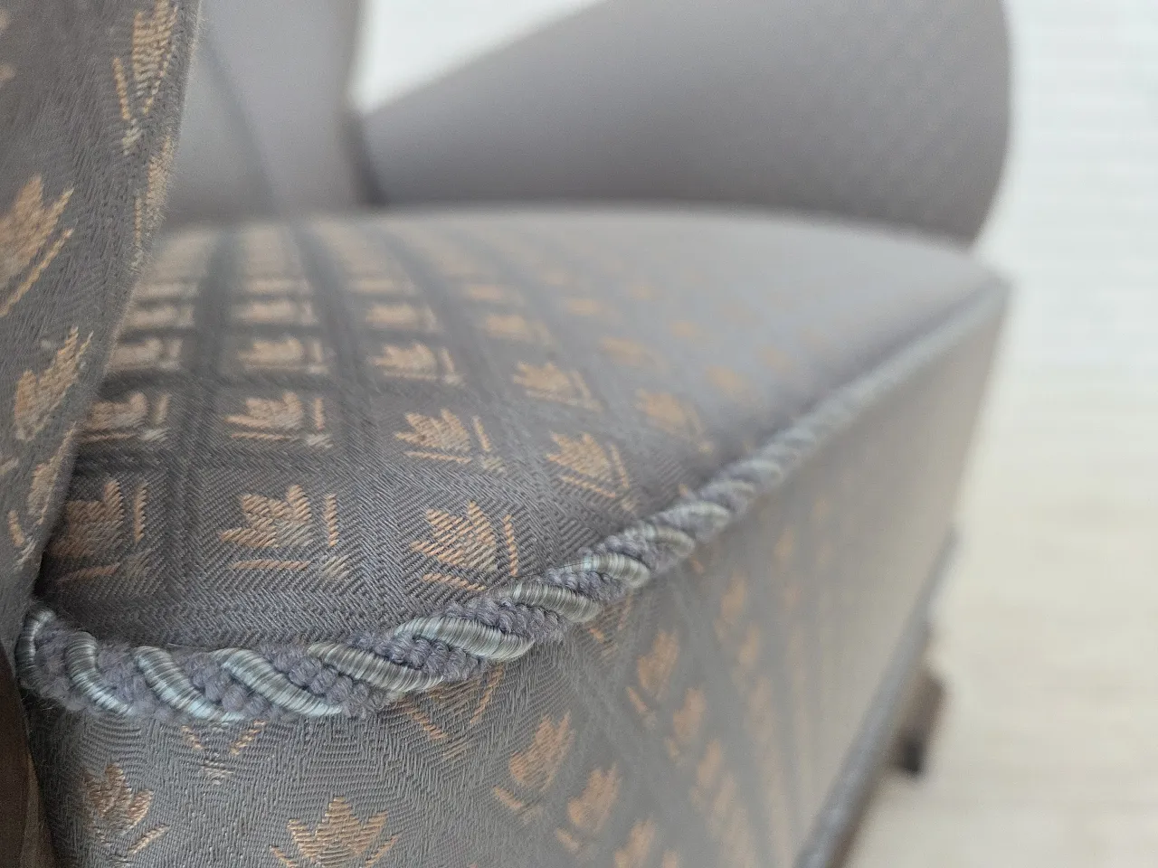 Danish armchair, fabric, carved oak wood, 1950s 4