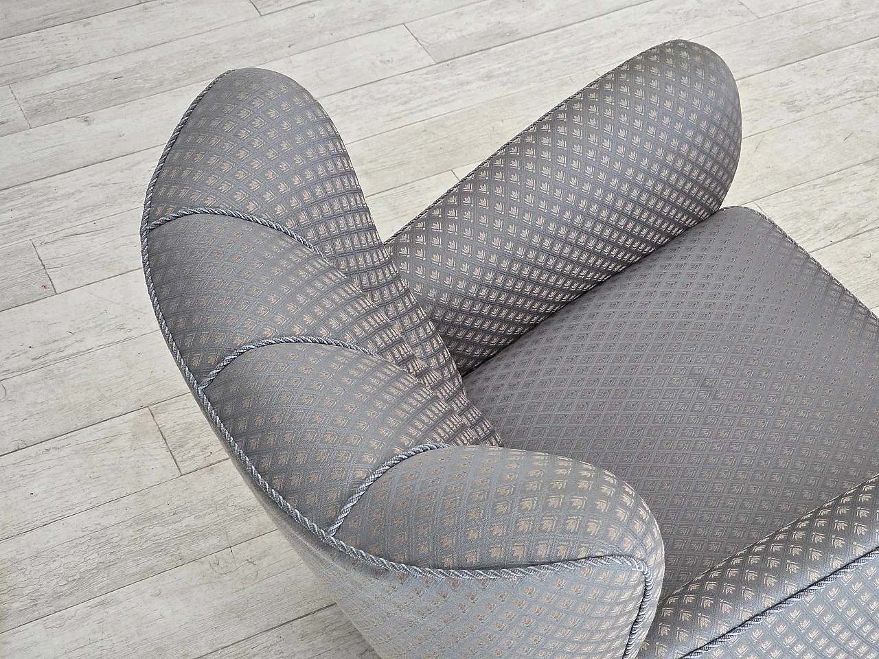 Danish armchair, fabric, carved oak wood, 1950s 10