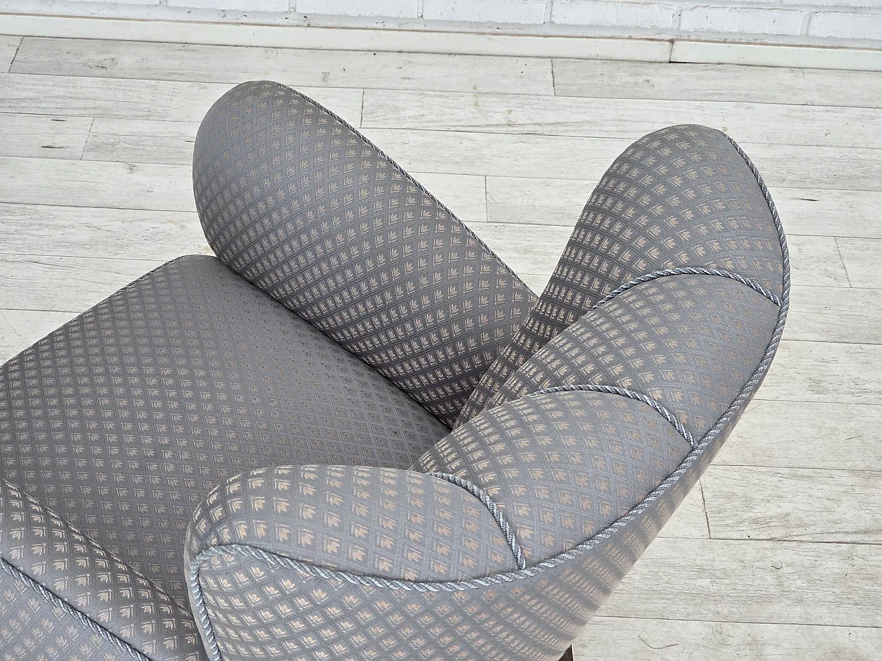 Danish armchair, fabric, carved oak wood, 1950s 15