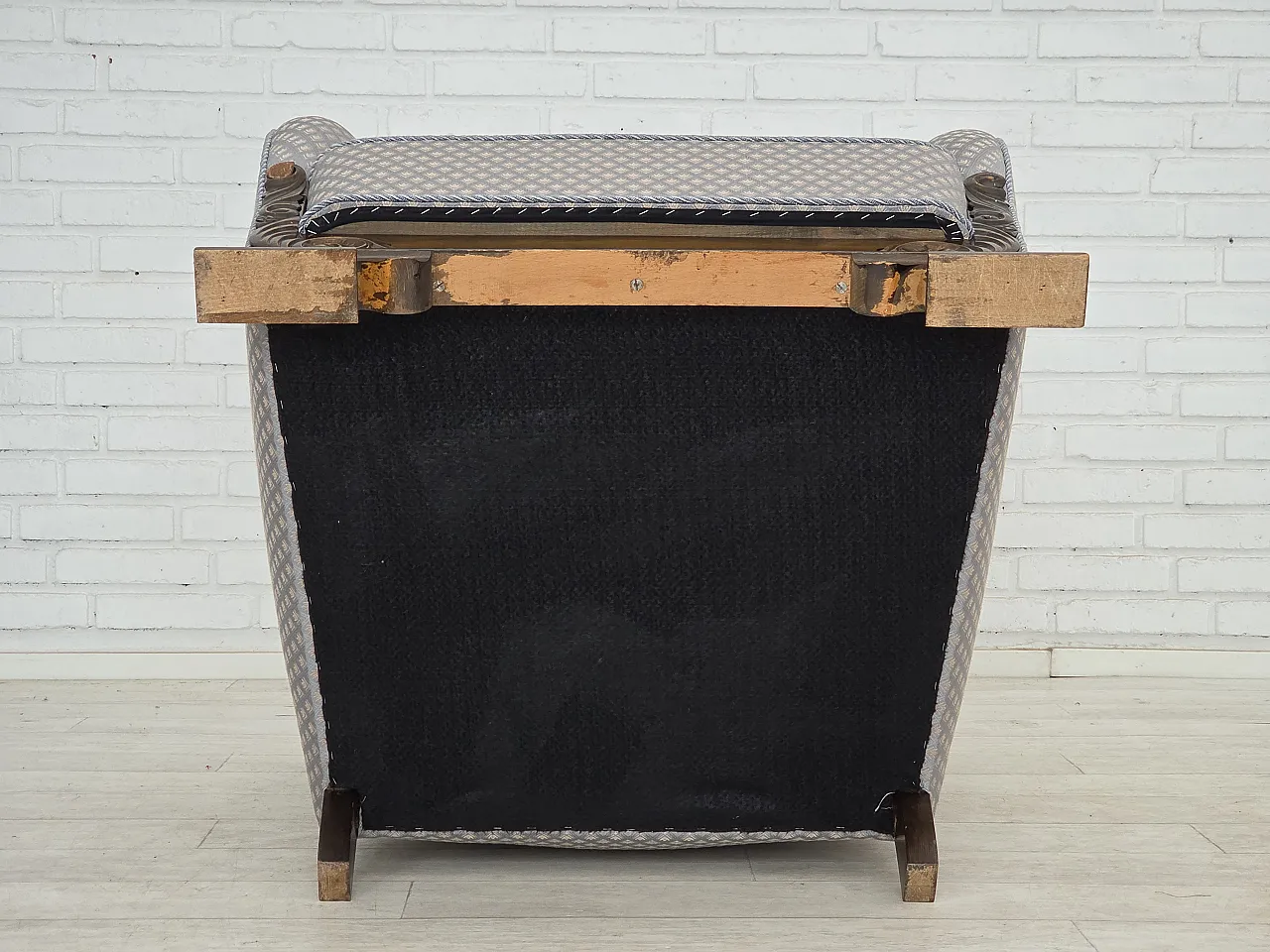 Danish armchair, fabric, carved oak wood, 1950s 17