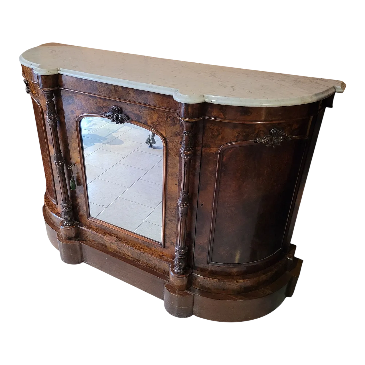 Servante vittoriano in radica con piano in marmo bianco, '800 6