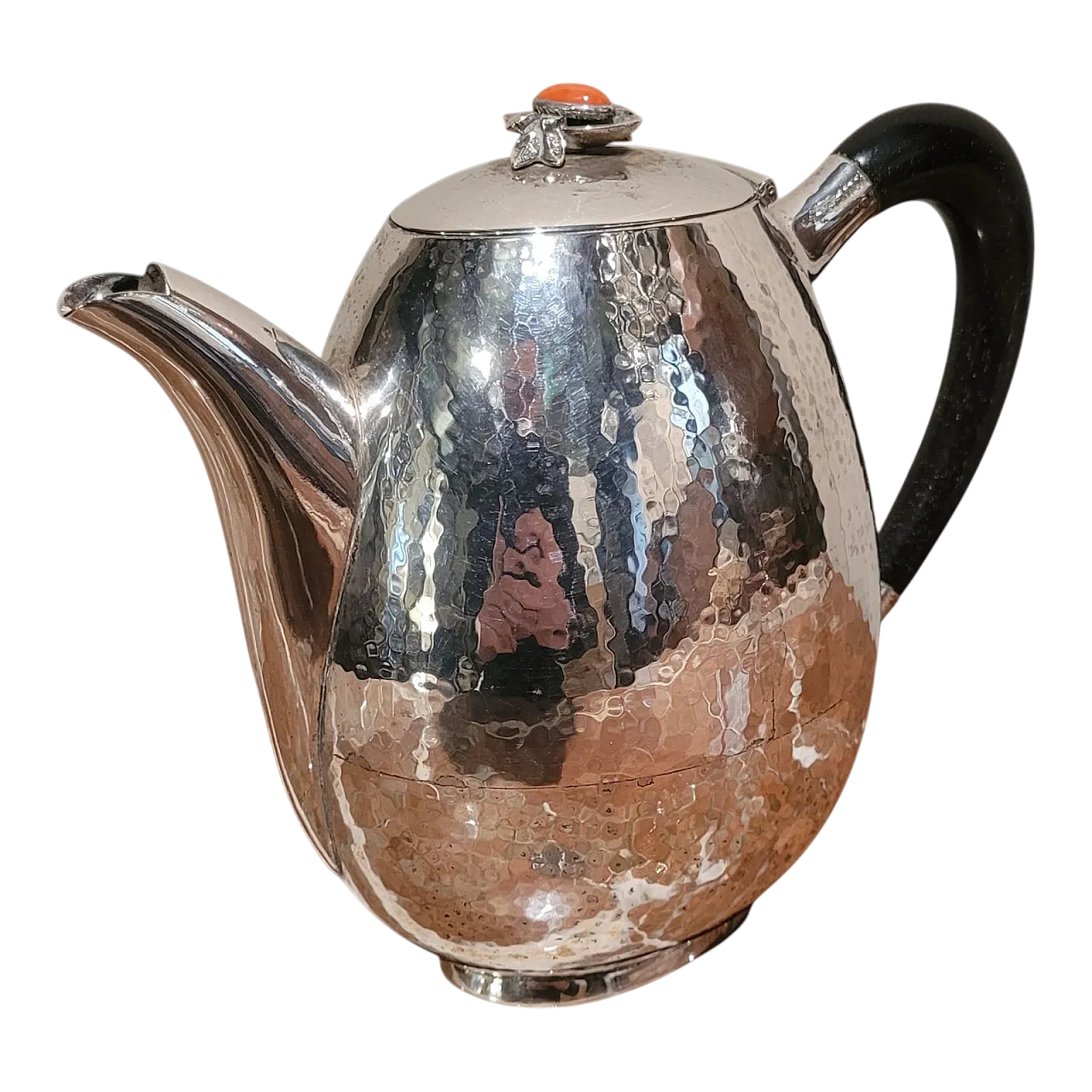 Caffettiera in argento 800, ebano, e corallo, Italia, anni '30 11