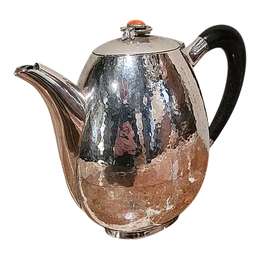 Caffettiera in argento 800, ebano, e corallo, Italia, anni '30