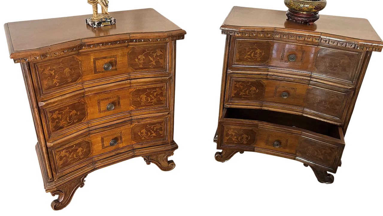 Coppia cassettiere in noce con intarsi, '800 4