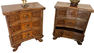 Coppia cassettiere in noce con intarsi, '800