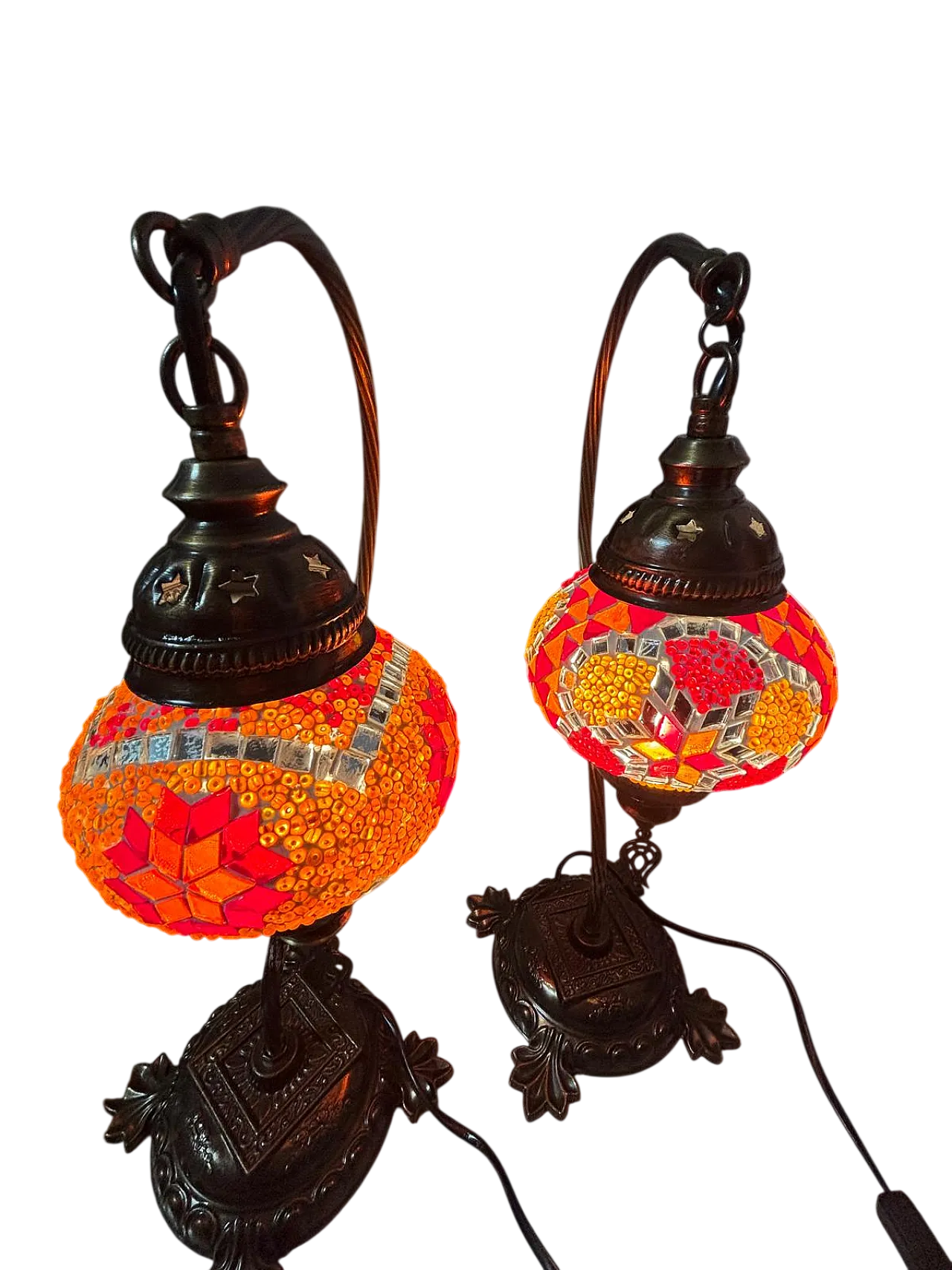 Coppia di lampade a mosaico turco e supporto in bronzo, anni ''90 9