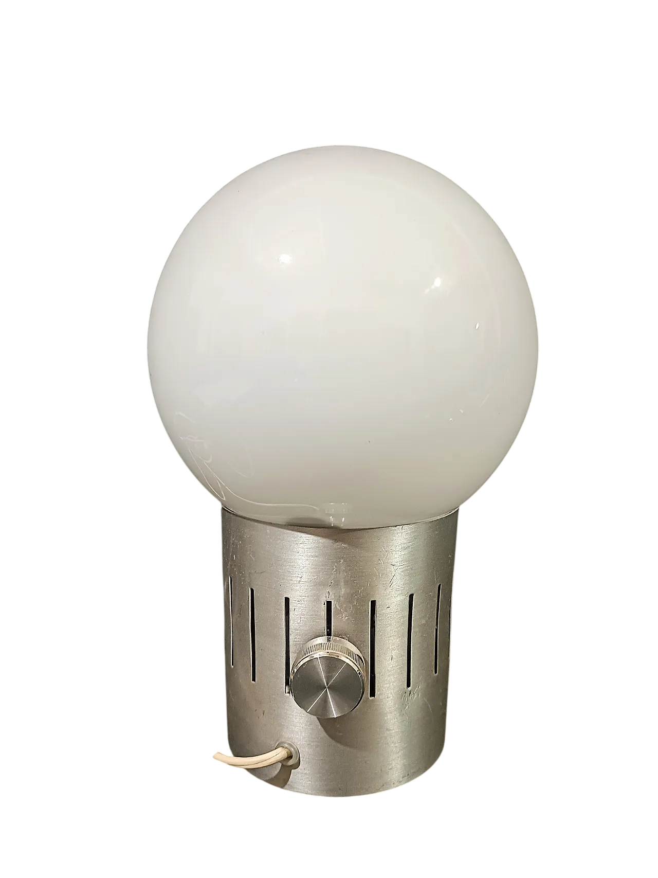 Lampada tavolo dimmerabile acciaio vetro opalino space Age, anni '70 29