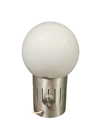 Lampada tavolo dimmerabile acciaio vetro opalino space Age, anni '70