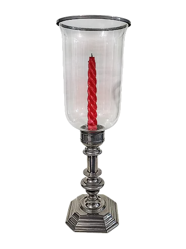 Candeliere Silverplate Paralume Vetro Soffiato, anni '60