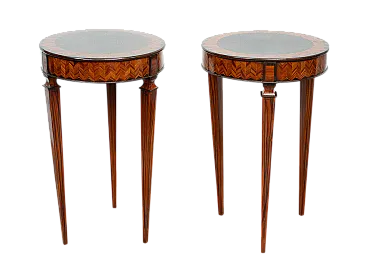 Pair of coffee tables in fine exotic woods, Lombardy, 20th c.