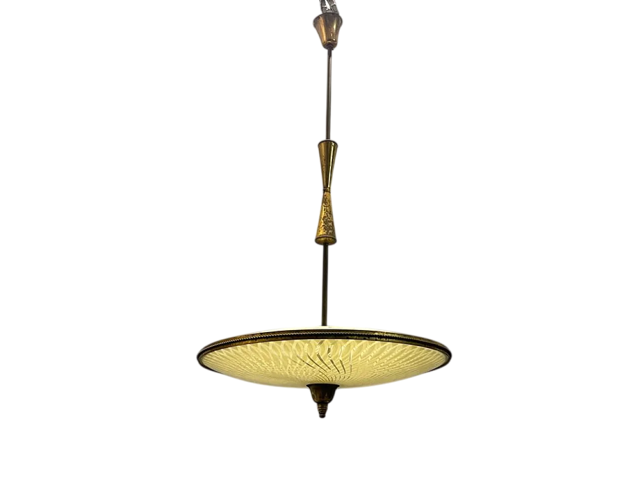 Lampada a sospensione vintage in bronzo e vetro, anni '50 11