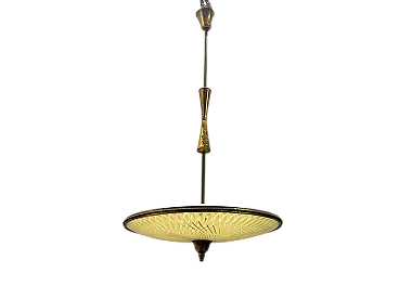 Lampada a sospensione vintage in bronzo e vetro, anni '50