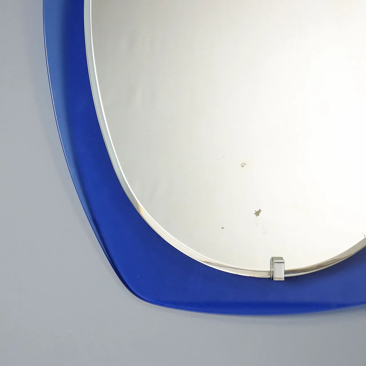 Oval mirror with glass blue frame, 1960s 5