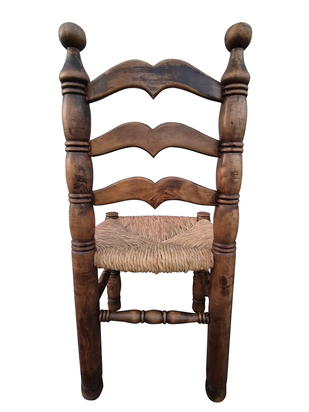 6 Rustic Peasant Wooden Chairs with Straw Seat, 20th century 8