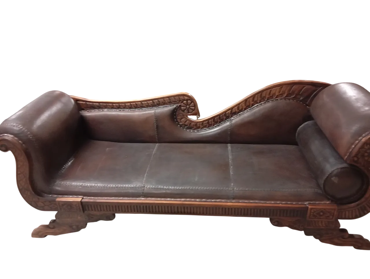 Teak and leather sofa, 90s 12