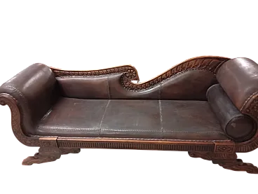 Teak and leather sofa, 90s