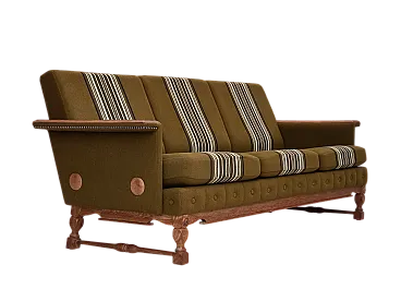 Divano danese a 3 posti in lana, legno di rovere massiccio, anni '70