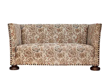 Divano danese a 2 posti beige/marrone e rovere, anni '50