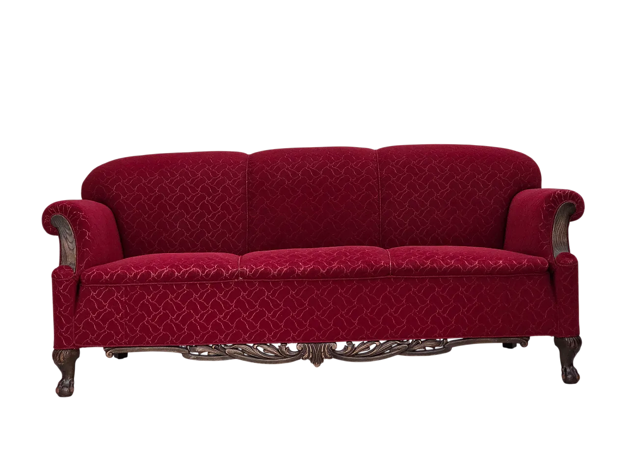 Danish 3-seater sofa, wool, carved oak wood, 1950s 21