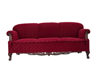 Divano danese a 3 posti i in lana, quercia intagliata, anni '50