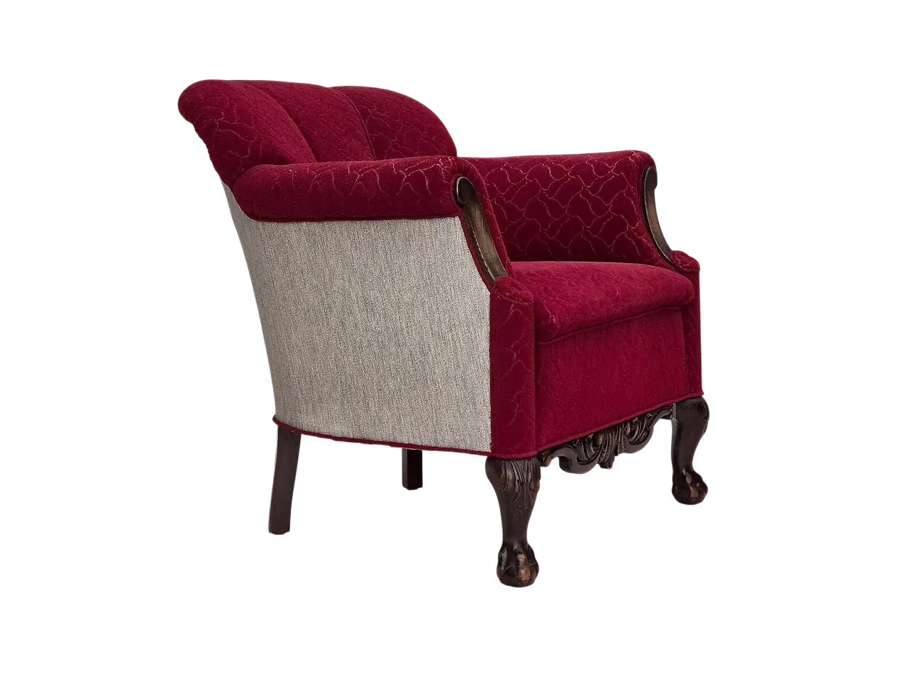 Danish armchair, wool, carved oak wood, 1950s 22