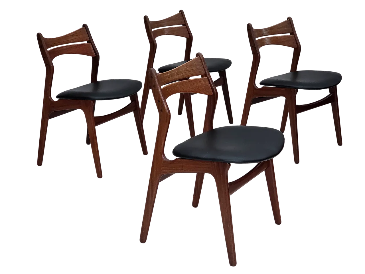 4 sedie da pranzo danesi rivestite, di Erik Buck, anni '60 20