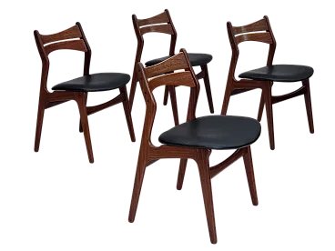 4 sedie da pranzo danesi rivestite, di Erik Buck, anni '60