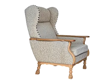 Poltrona danese in lana e legno massello di rovere, anni '70